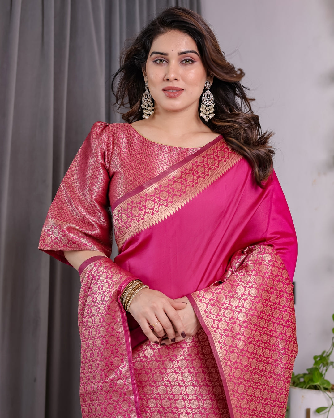 Rani Pink Banarasi Soft Silk Saree With Elegant Golden Zari for Women
