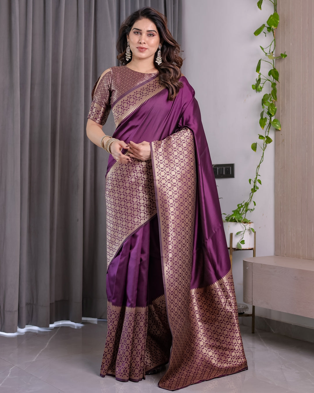 Royal Purple Banarasi Soft Silk Saree With Rich Zari Border for Women