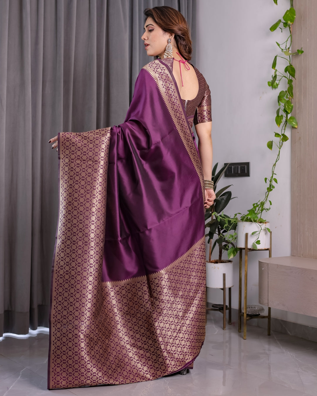 Royal Purple Banarasi Soft Silk Saree With Rich Zari Border for Women