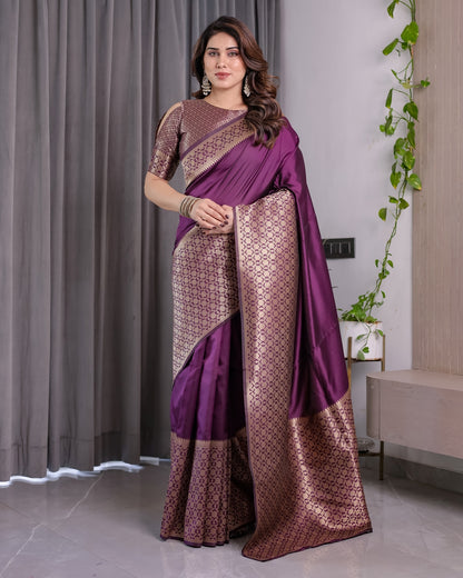 Royal Purple Banarasi Soft Silk Saree With Rich Zari Border for Women