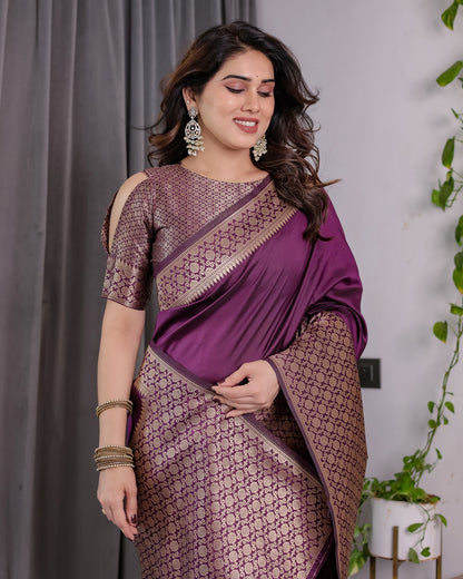 Royal Purple Banarasi Soft Silk Saree With Rich Zari Border for Women