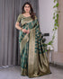 Teal Green Banarasi Soft Silk Saree With Golden Zari Border for Women