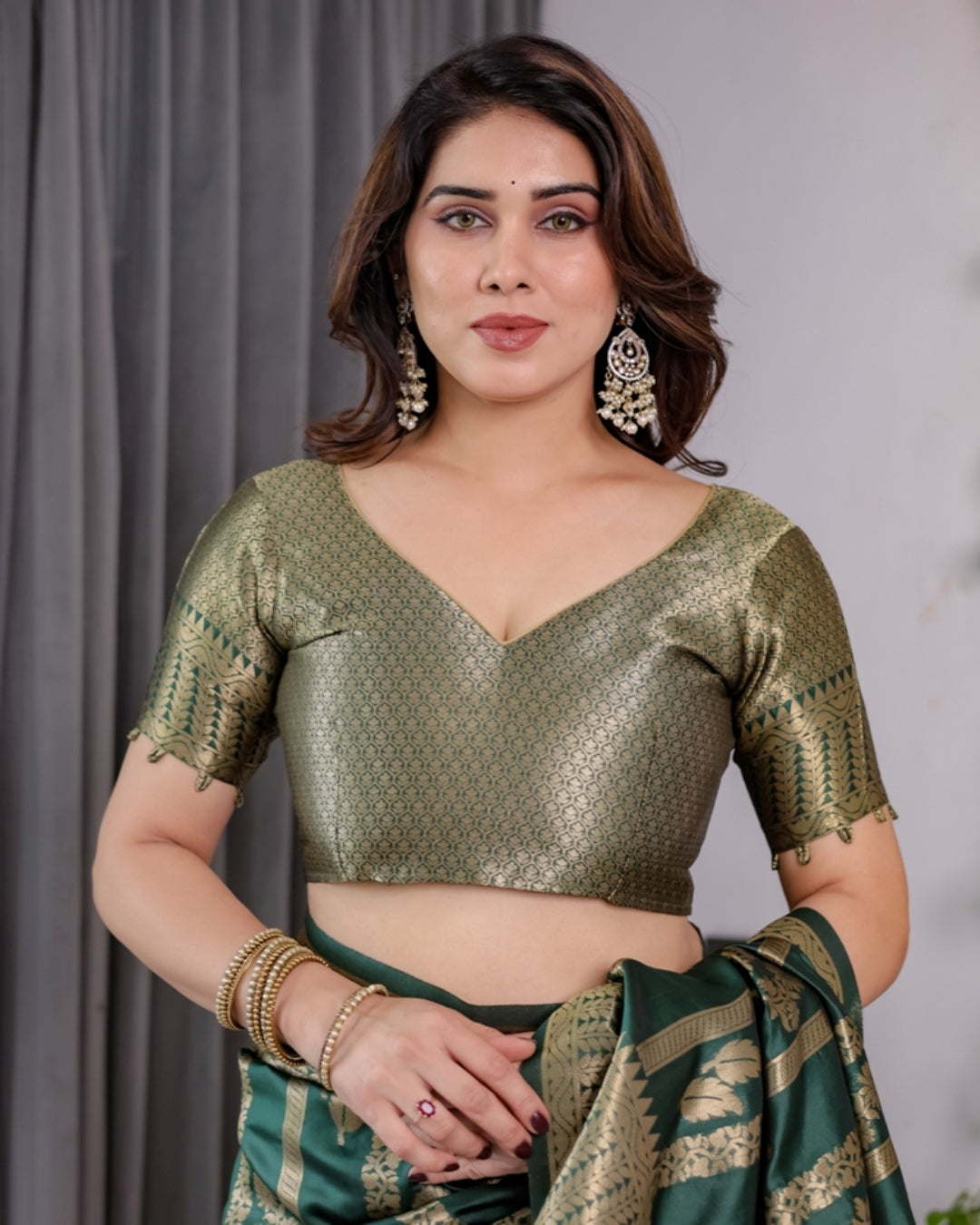 Teal Green Banarasi Soft Silk Saree With Golden Zari Border for Women