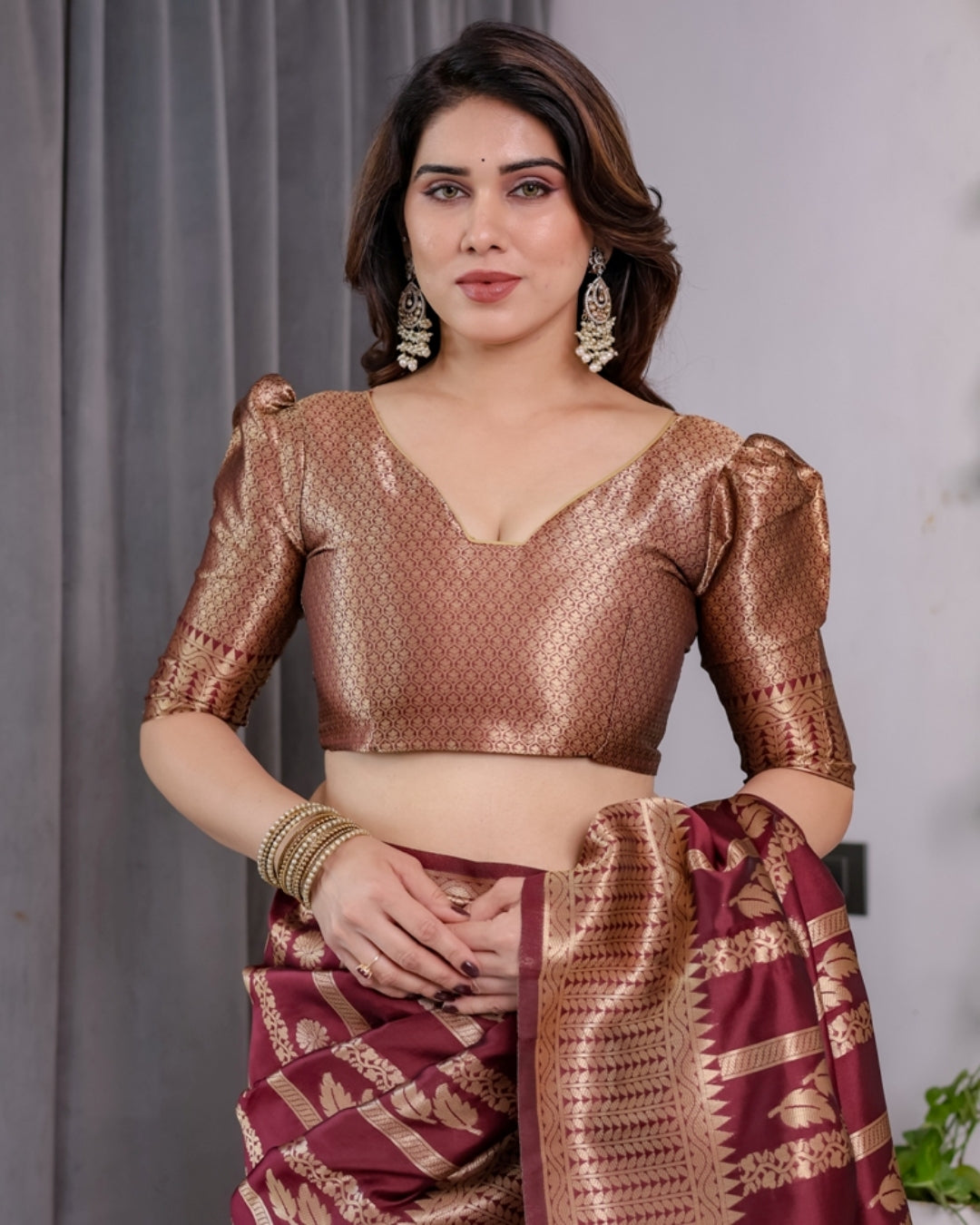 Maroon Banarasi Soft Silk Saree With Golden Zari Border 2 for Women