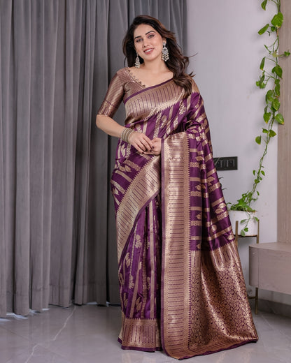 Royal Purple Banarasi Soft Silk Saree With Golden Zari Work for Women