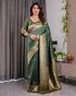 Bottle Green Banarasi Soft Silk Saree With Rich Golden Zari for Women
