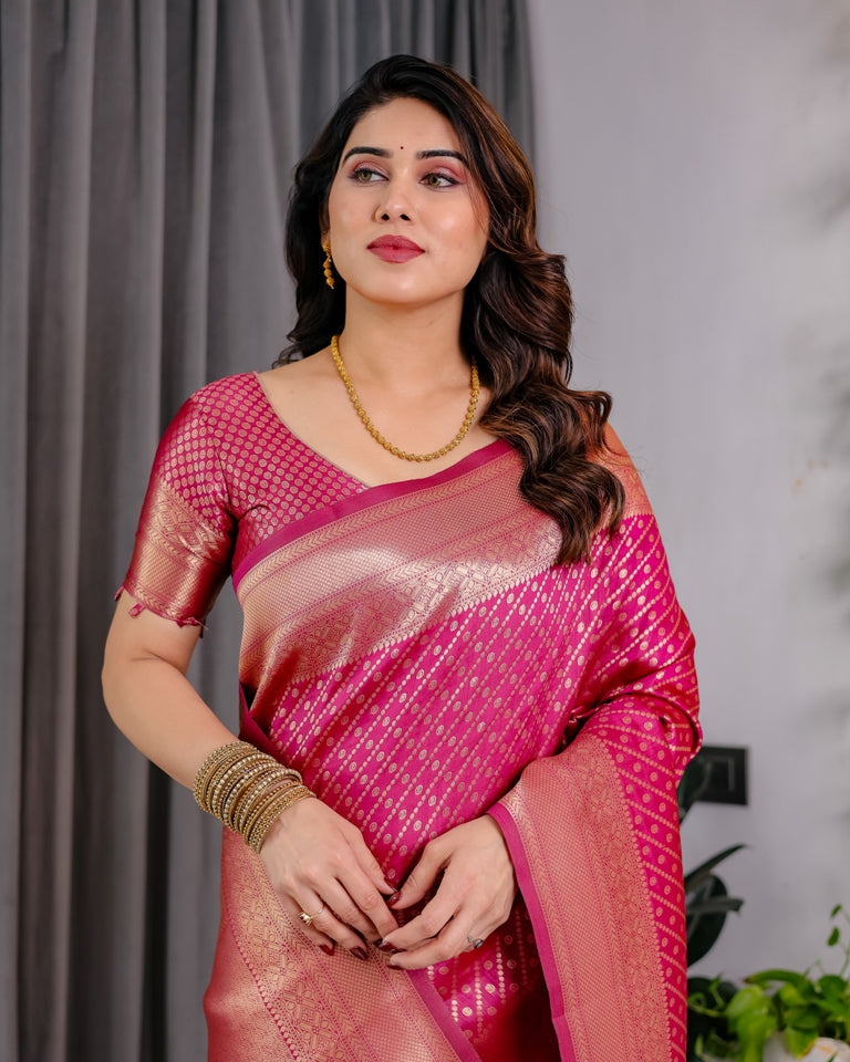 Magenta Banarasi Soft Silk Zari Saree for Women
