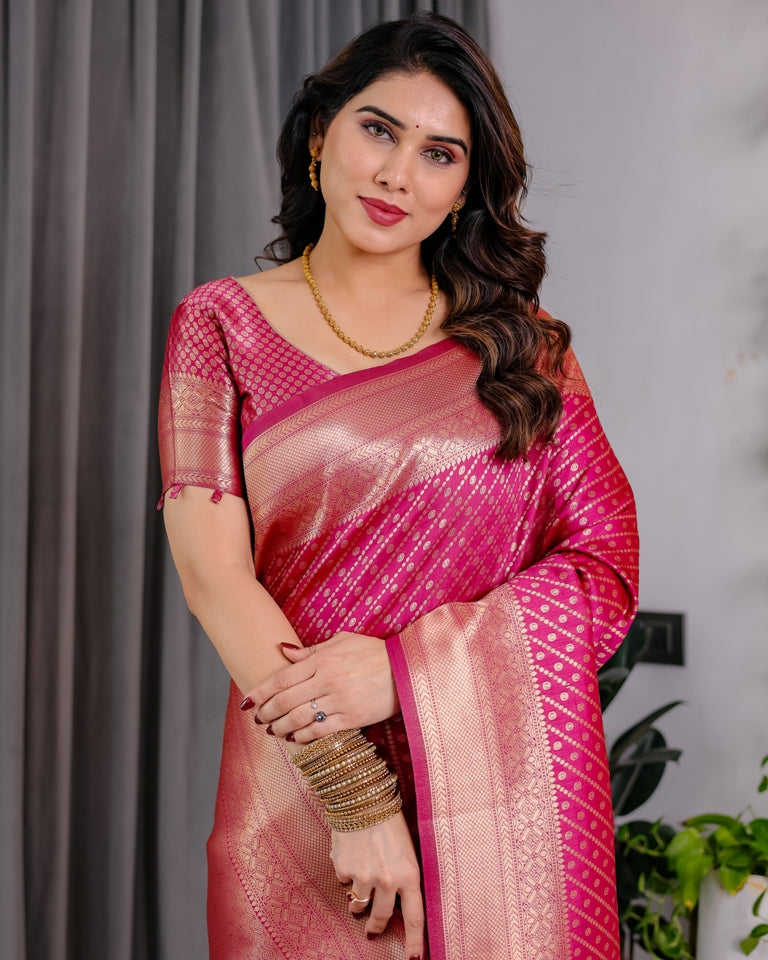 Magenta Banarasi Soft Silk Zari Saree for Women