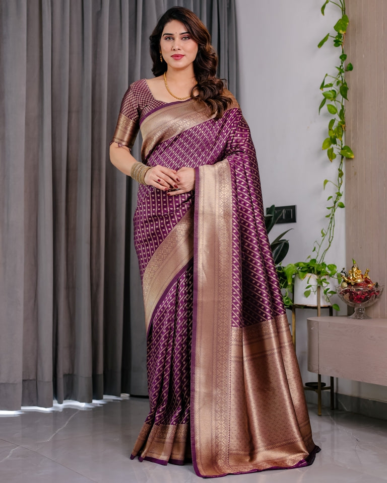 Purple Banarasi Soft Silk Zari Saree for Women