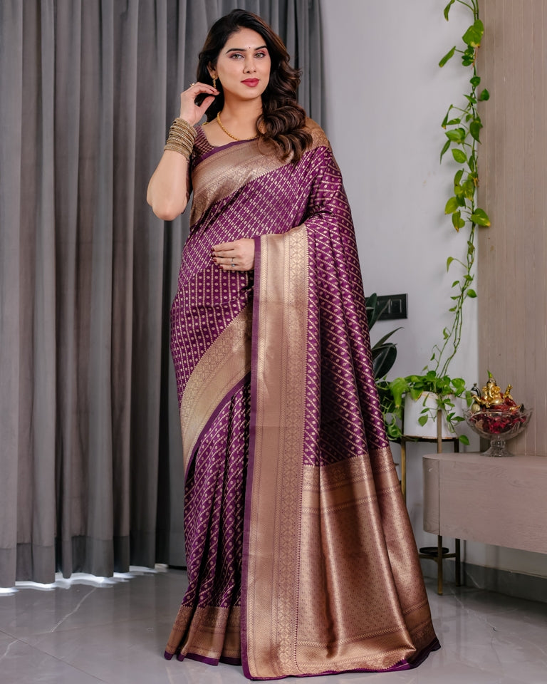 Purple Banarasi Soft Silk Zari Saree for Women