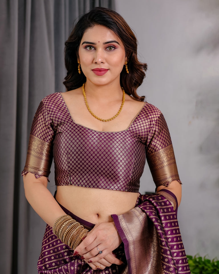 Purple Banarasi Soft Silk Zari Saree for Women