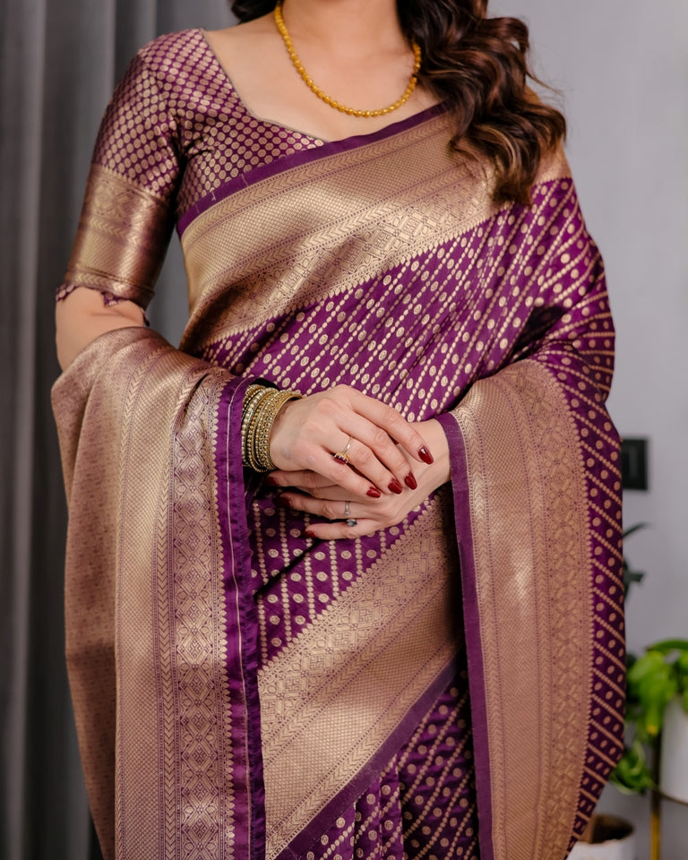 Purple Banarasi Soft Silk Zari Saree for Women
