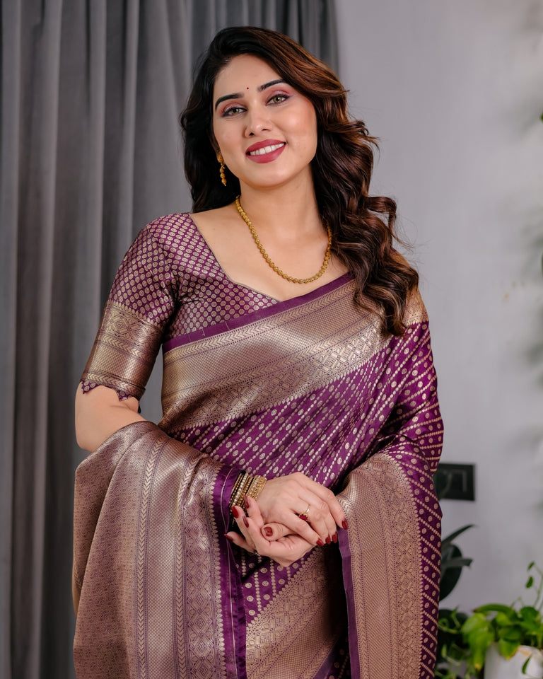 Purple Banarasi Soft Silk Zari Saree for Women