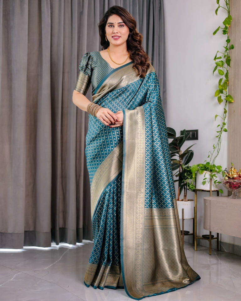Teal Blue Banarasi Silk Zari Saree for Women