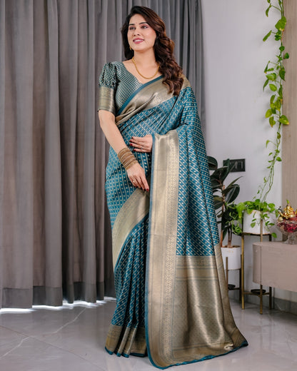 Teal Blue Banarasi Silk Zari Saree for Women