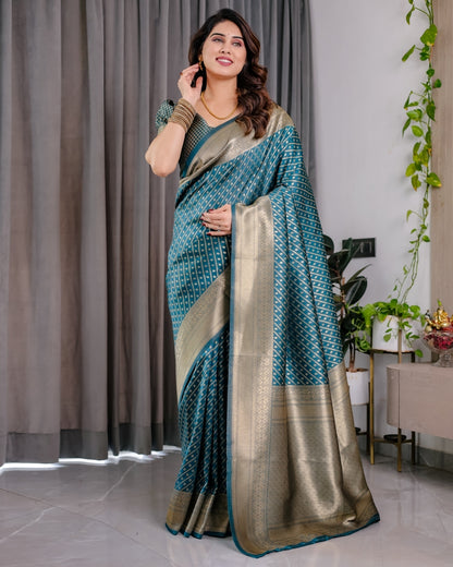 Teal Blue Banarasi Silk Zari Saree for Women
