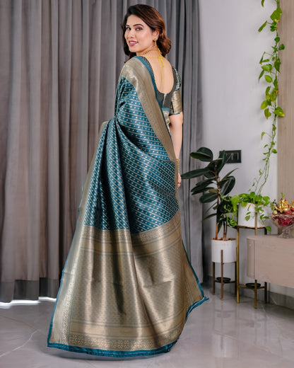 Teal Blue Banarasi Silk Zari Saree for Women