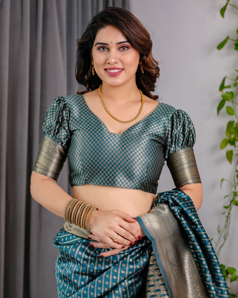Teal Blue Banarasi Silk Zari Saree for Women