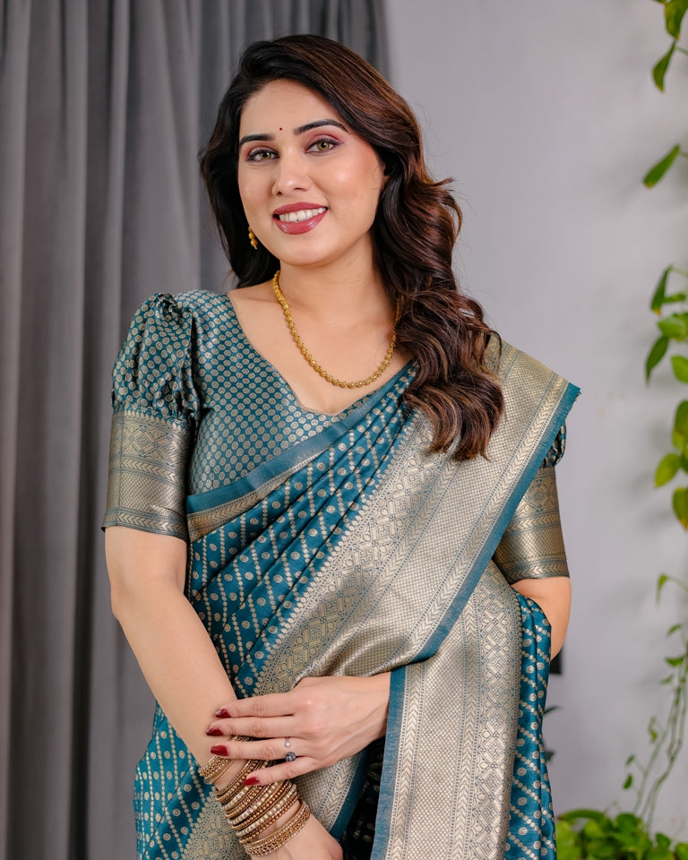 Teal Blue Banarasi Silk Zari Saree for Women