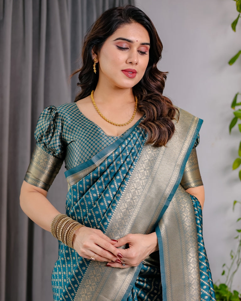 Teal Blue Banarasi Silk Zari Saree for Women