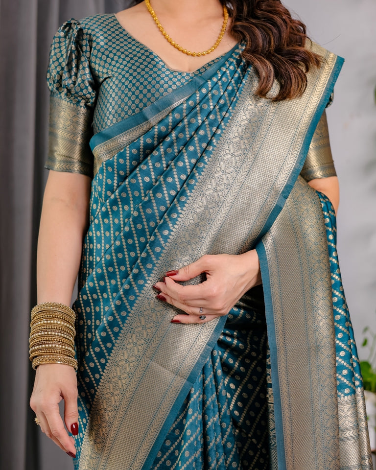 Teal Blue Banarasi Silk Zari Saree for Women