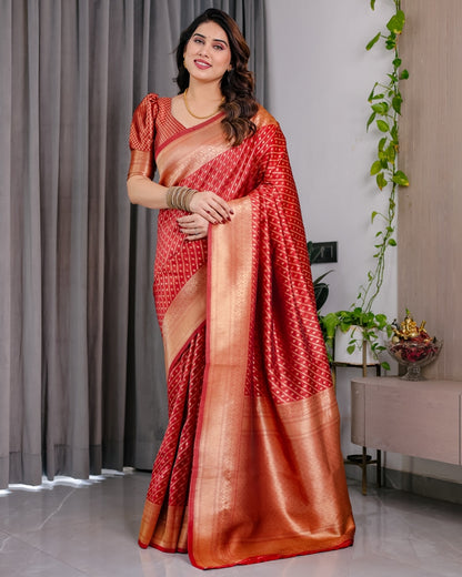Red Banarasi Soft Silk Zari Saree for Women