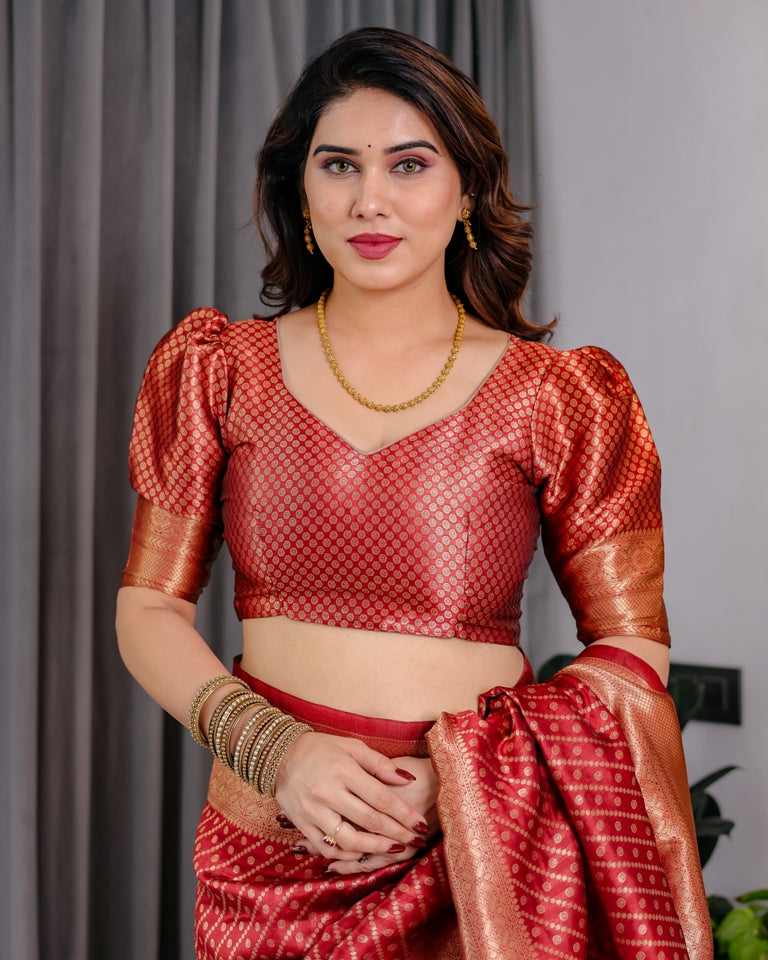 Red Banarasi Soft Silk Zari Saree for Women