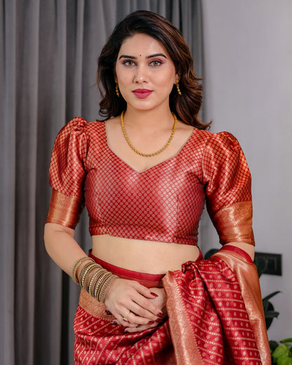 Red Banarasi Soft Silk Zari Saree for Women