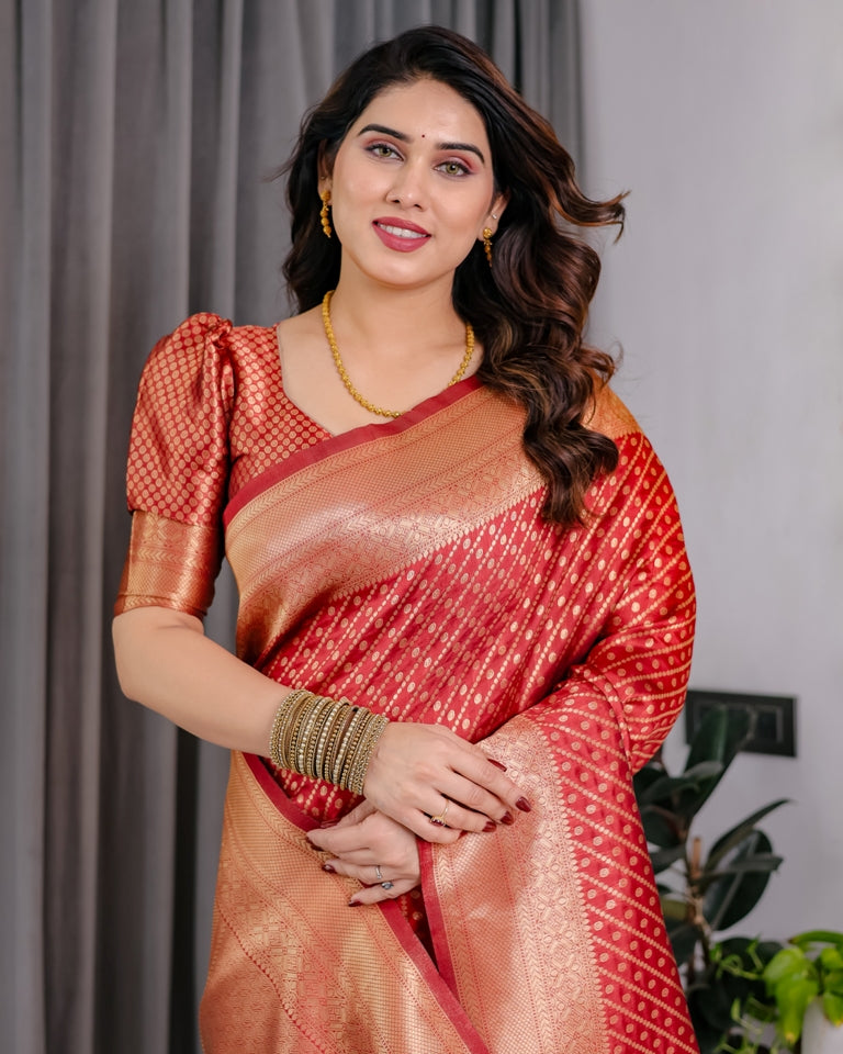 Red Banarasi Soft Silk Zari Saree for Women