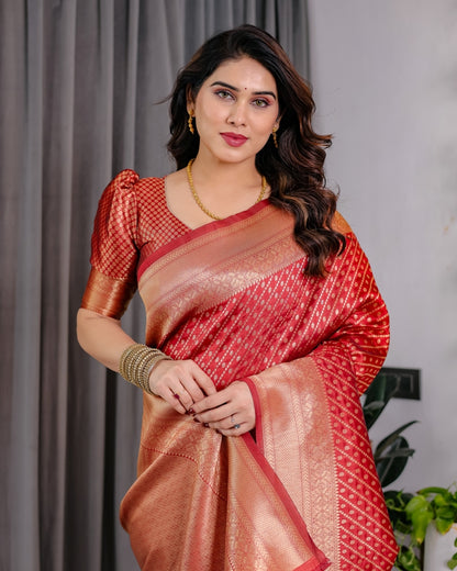 Red Banarasi Soft Silk Zari Saree for Women