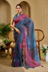 Blue Wine Tissue Handloom Cotton Saree with Shimmer Print for Women