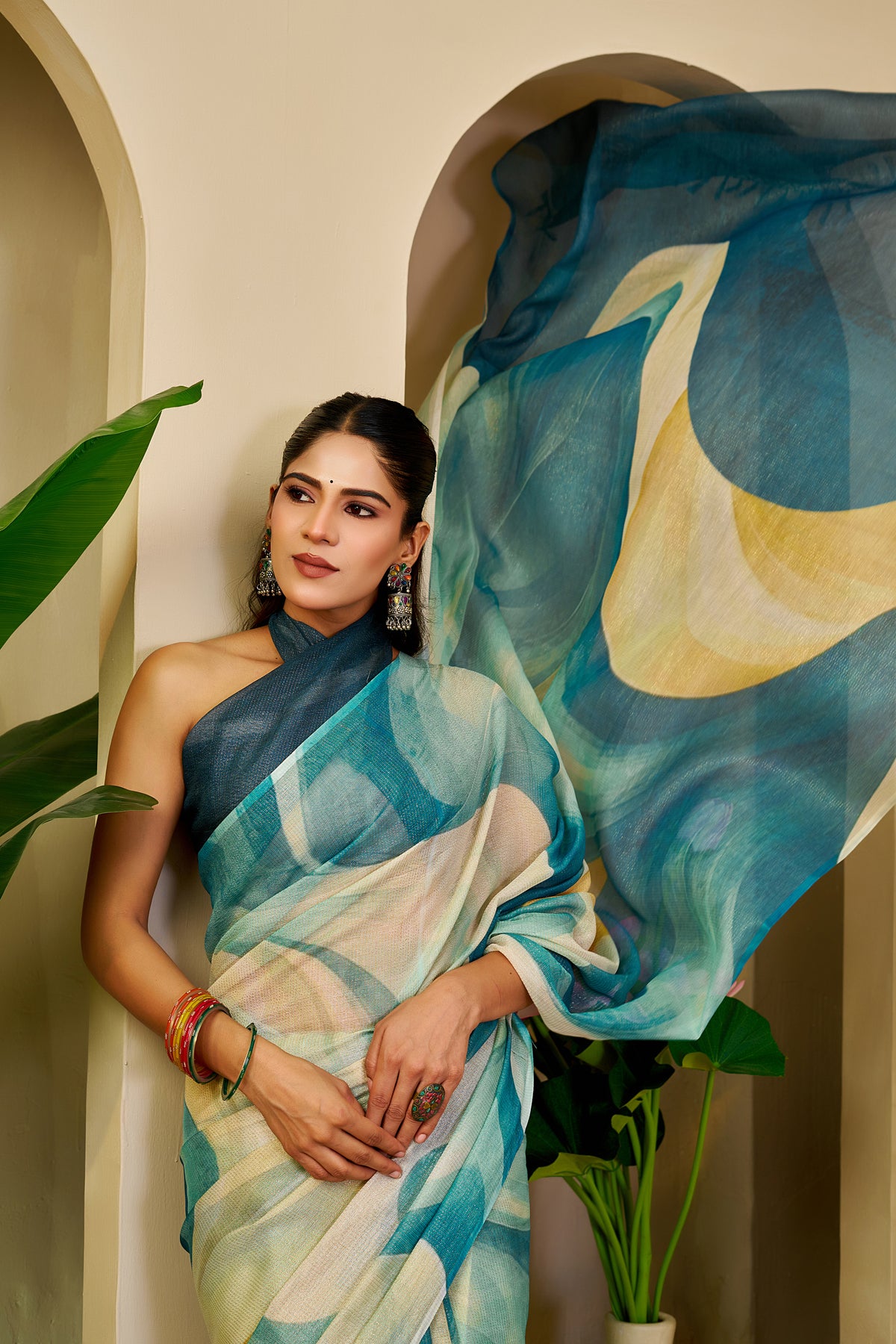 Teal Tissue Handloom Cotton Saree with Zari Weave for Women