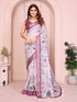 Lavender Linen Cotton Floral Print Saree with Contrast Border
