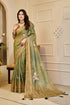 Olive Green Tissue Handloom Cotton Saree With Floral Prints for Women