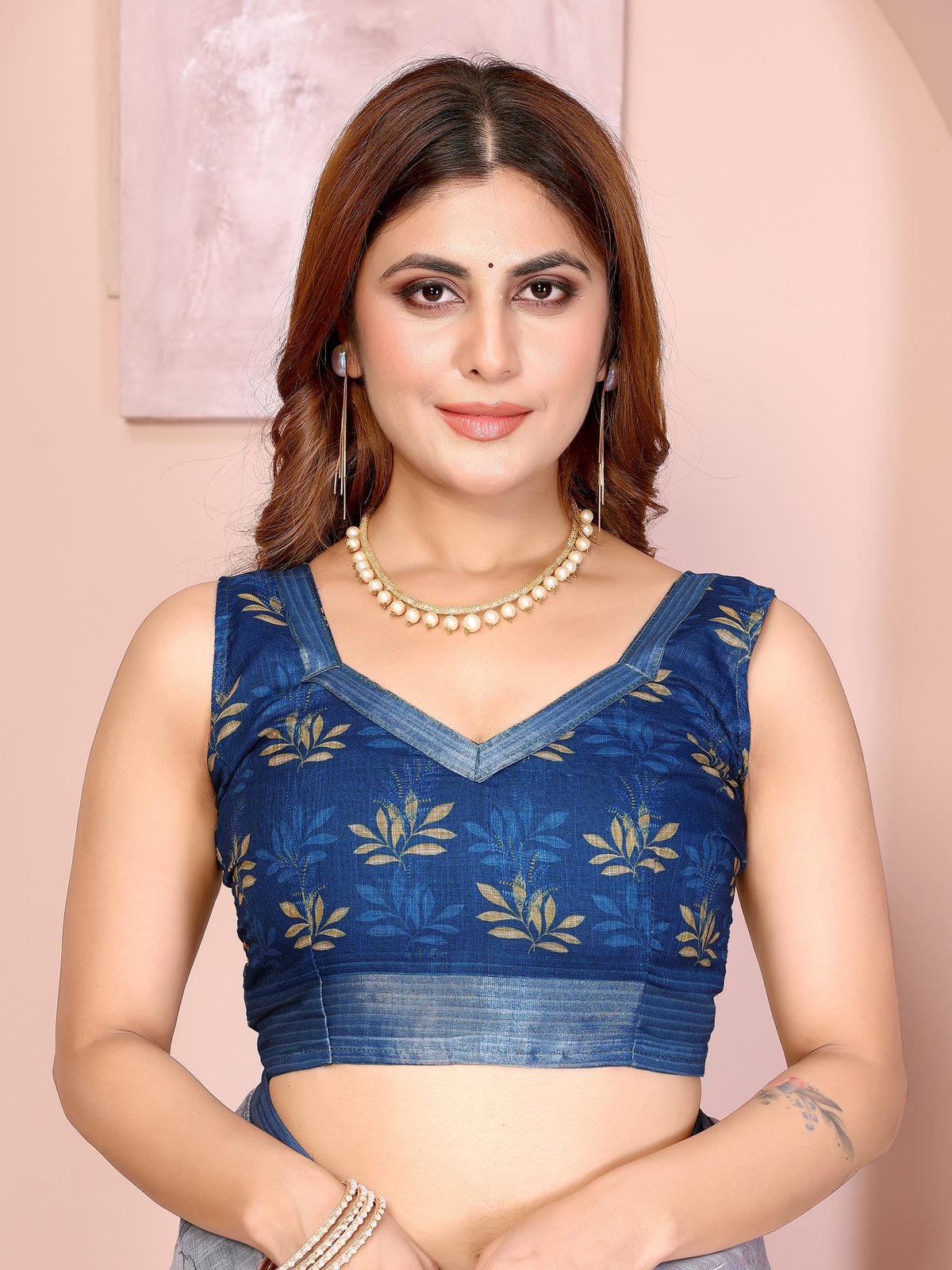 Sky Blue Floral Linen Cotton Saree with Elegant Blue Border for Women