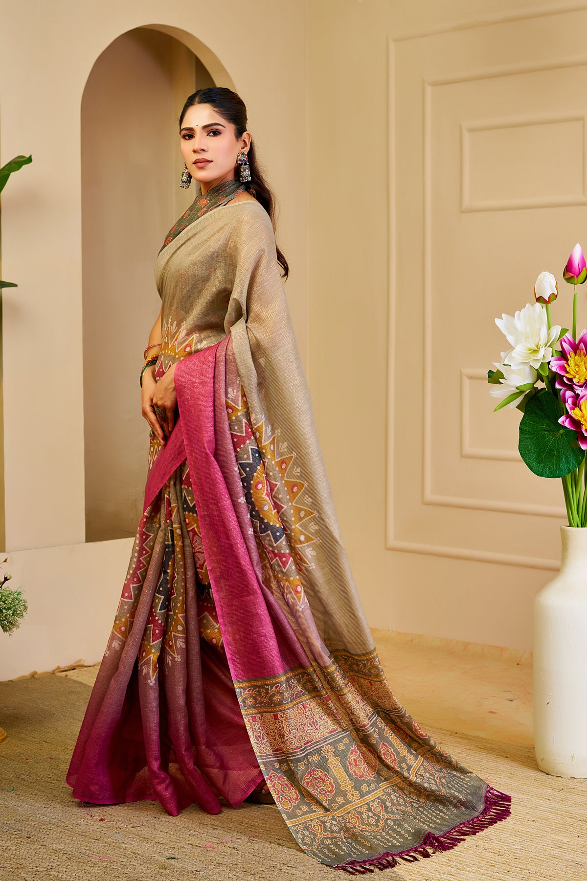 Teal Green Tissue Handloom Cotton Saree With Printed Pallu for Women