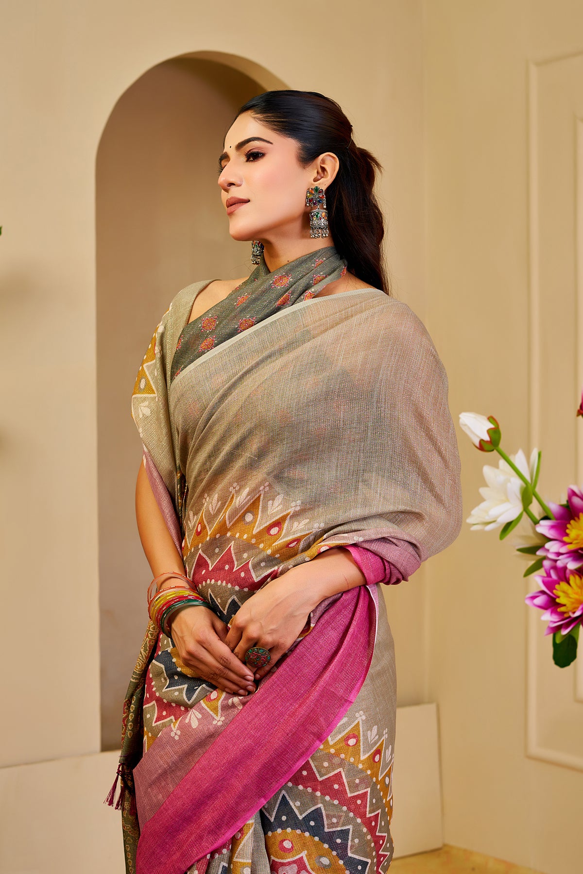 Teal Green Tissue Handloom Cotton Saree With Printed Pallu for Women