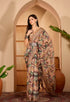 Beige Leaf Printed Linen Cotton Saree with Blouse for Women