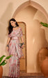 Pink Floral Print Linen Cotton Saree with Blouse 2 for Women