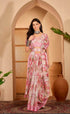 Pink Floral Print Linen Cotton Saree with Blouse ™ for Women