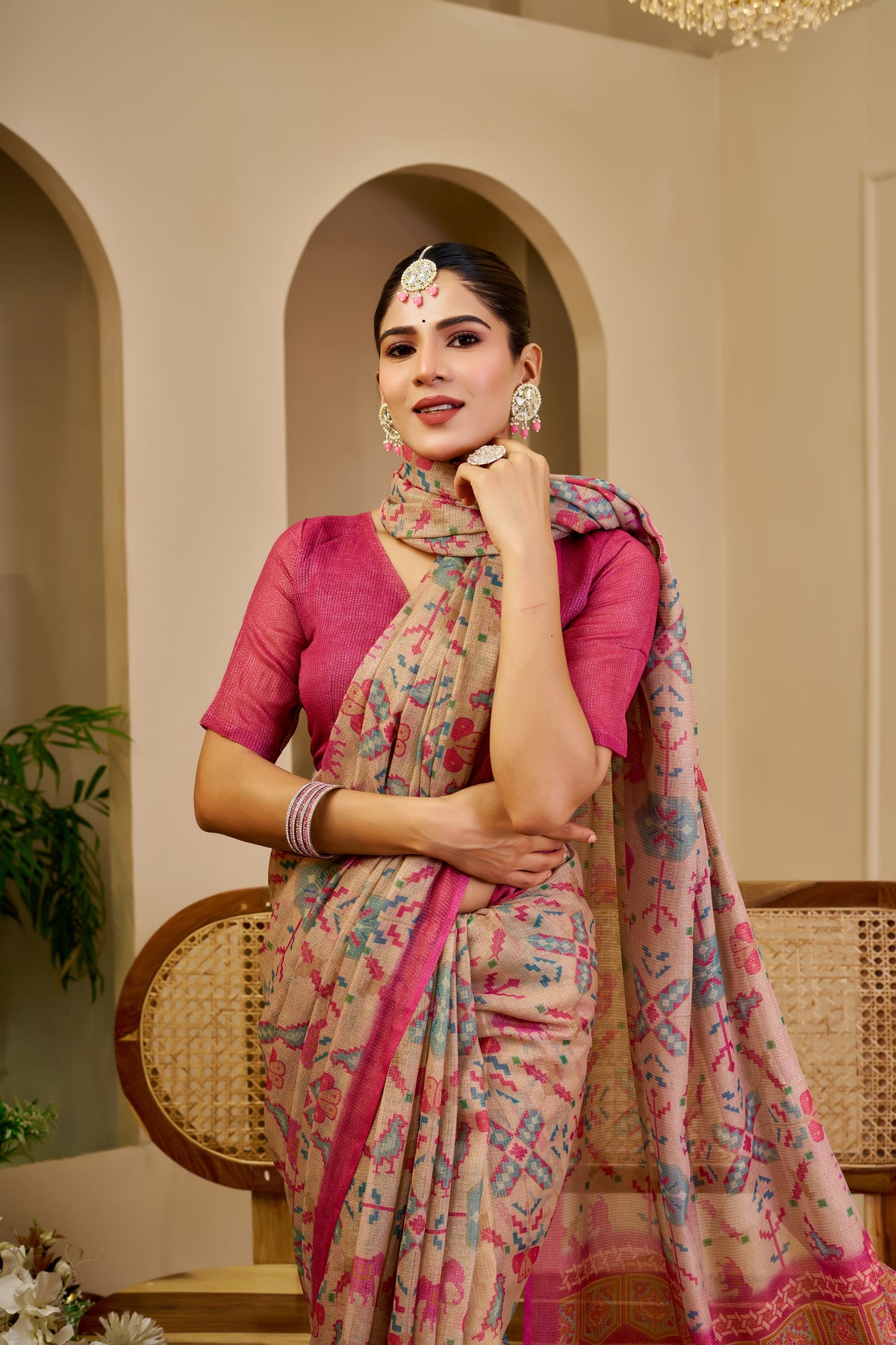 Tissue Handloom Cotton Saree with Zari Weave &amp; Floral Print for Women