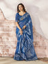 a Royal Blue Floral Linen Cotton Saree for Women