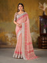 Peach Linen Cotton Floral Saree with Border Tassels for Women