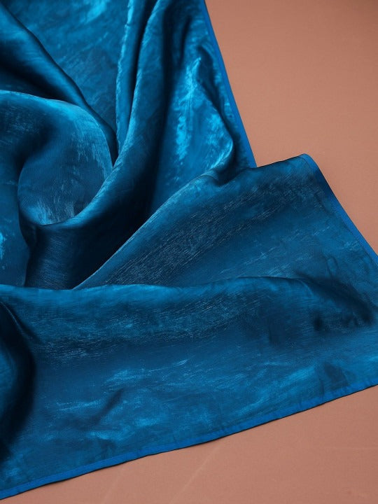 Teal Fandy Solid Saree With Blouse by for Women