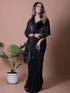 Black Fandy Solid Saree With Blouse for Women