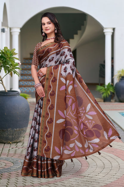 Printed Mal Cotton Saree With Designer Pallu by for Women
