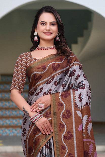 Printed Mal Cotton Saree With Designer Pallu by for Women