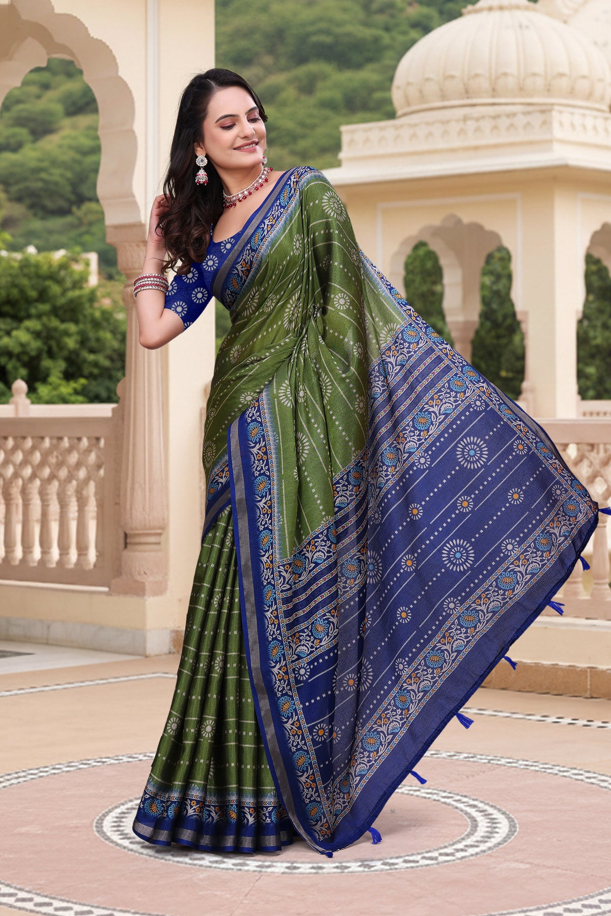 Green Mal Cotton Printed Saree for Women