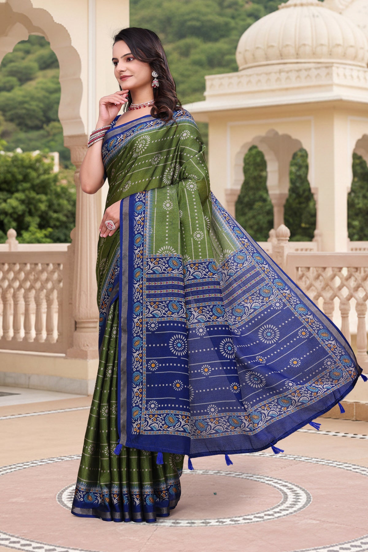 Green Mal Cotton Printed Saree for Women