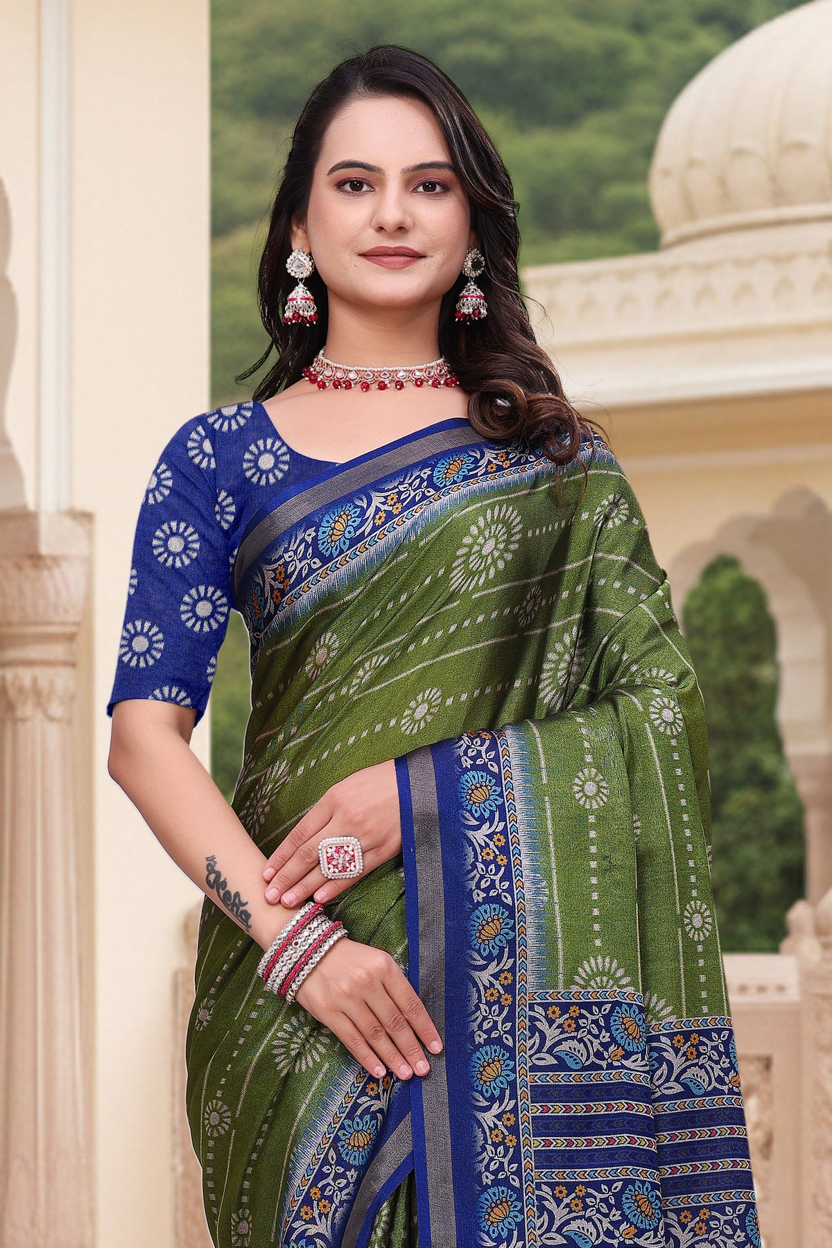 Green Mal Cotton Printed Saree for Women